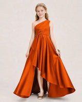 Burnt Orange Satin A-line Junior Bridesmaid Dress Front View