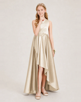 Champagne Satin A-line Junior Bridesmaid Dress Front View