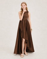 Chocolate Satin A-line Junior Bridesmaid Dress Front View