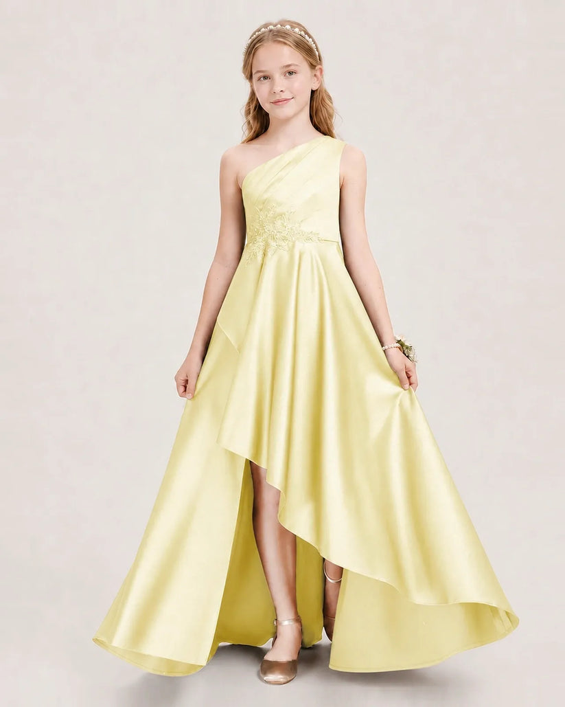 Daffodil Satin A-line Junior Bridesmaid Dress Front View