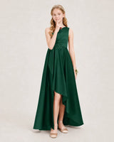 Dark Green Satin A-line Junior Bridesmaid Dress Front View