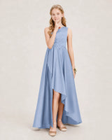Dusty Blue Chiffon A-line Junior Bridesmaid Dress Front View