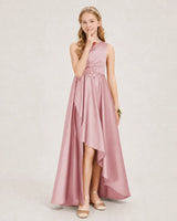 Dusty Rose Satin A-line Junior Bridesmaid Dress Front View