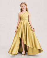 Gold Satin A-line Junior Bridesmaid Dress Front View