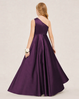 Grape Satin A-line Junior Bridesmaid Dress Back View