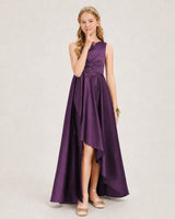 Grape Satin A-line Junior Bridesmaid Dress Front View