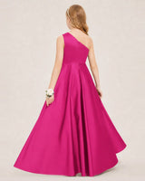 Hot Pink Satin A-line Junior Bridesmaid Dress Back View