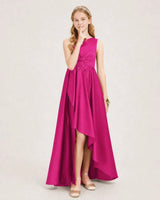 Hot Pink Satin A-line Junior Bridesmaid Dress Front View