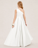 Ivory Satin A-line Junior Bridesmaid Dress Back View