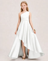 Ivory Satin A-line Junior Bridesmaid Dress Front View
