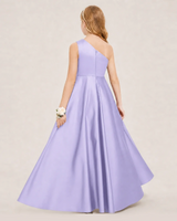 Lavender Satin A-line Junior Bridesmaid Dress Back View