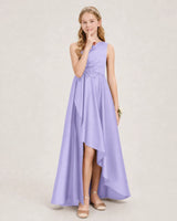 Lavender Satin A-line Junior Bridesmaid Dress Front View