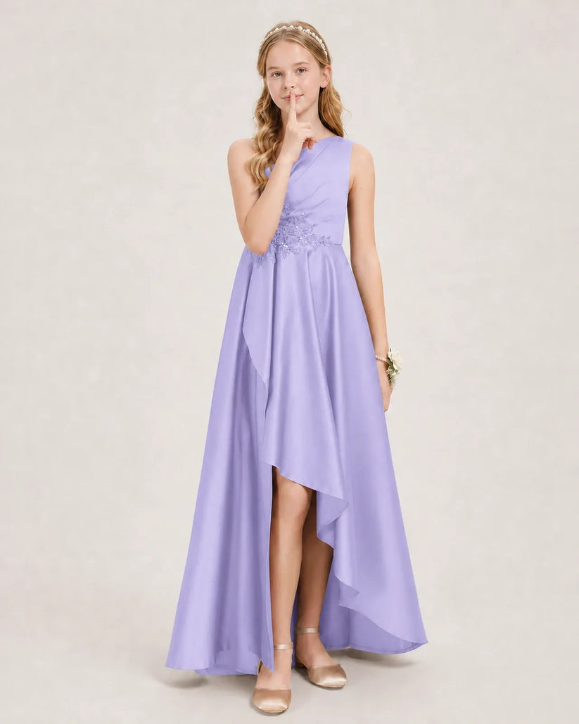 Lavender Satin A-line Junior Bridesmaid Dress Front View