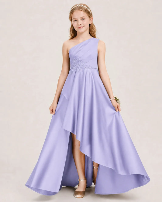 Lavender Satin A-line Junior Bridesmaid Dress Front View