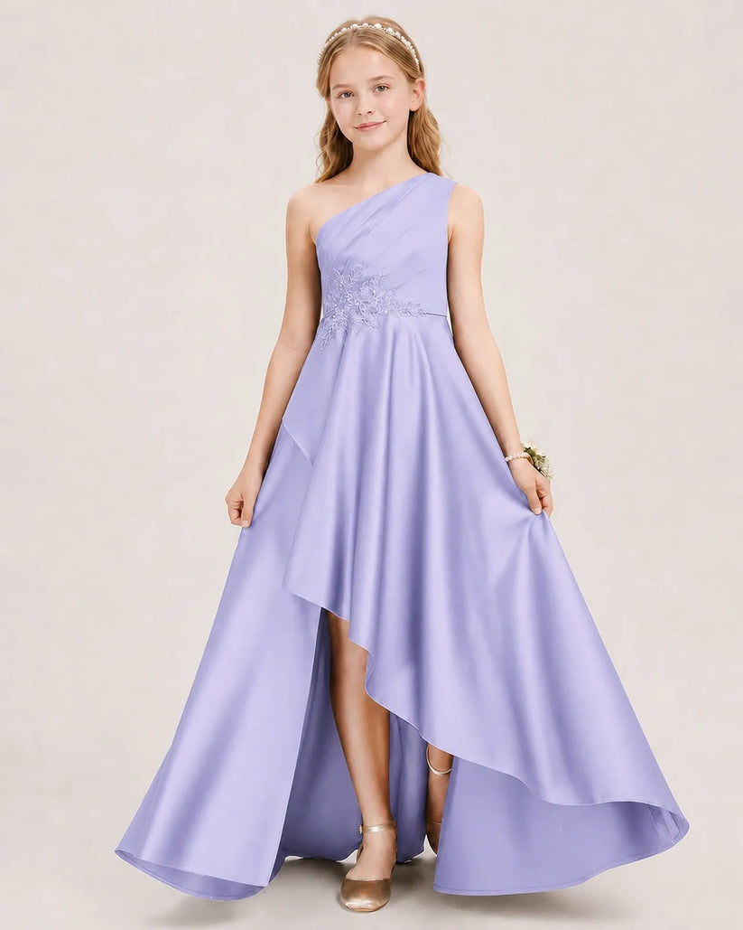 Lavender Satin A-line Junior Bridesmaid Dress Front View