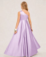 Lilac Satin A-line Junior Bridesmaid Dress Back View