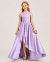 Lilac Satin A-line Junior Bridesmaid Dress Front View