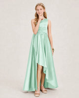 Mint Green Satin A-line Junior Bridesmaid Dress Front View