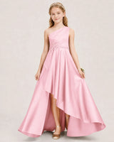 Pink Satin A-line Junior Bridesmaid Dress Front View