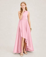 Pink Satin A-line Junior Bridesmaid Dress Front View
