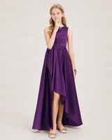 Purple Satin A-line Junior Bridesmaid Dress Front View