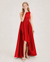 Red Satin A-line Junior Bridesmaid Dress Front View
