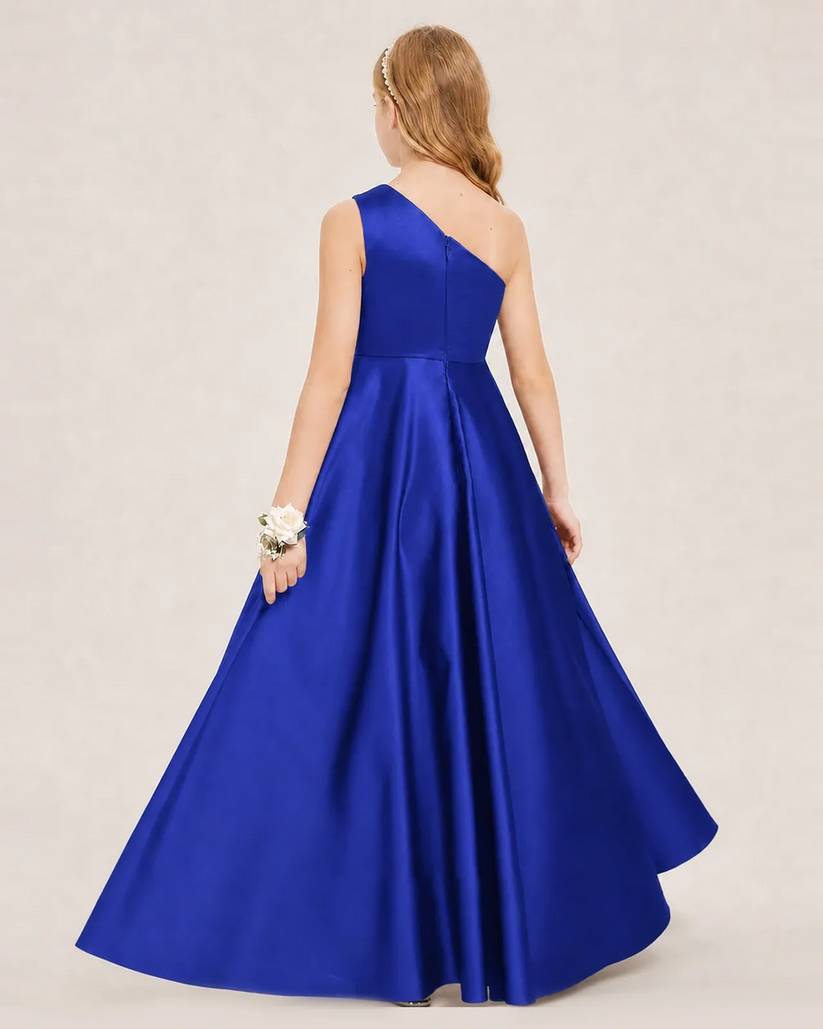 Royal Blue Satin A-line Junior Bridesmaid Dress Back View
