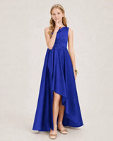 Royal Blue Satin A-line Junior Bridesmaid Dress Front View