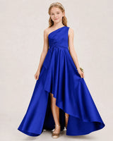 Royal Blue Satin A-line Junior Bridesmaid Dress Front View