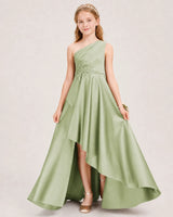 Sage Green Satin A-line Junior Bridesmaid Dress Front View