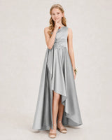 Silver Satin A-line Junior Bridesmaid Dress Front View