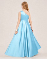 Sky Blue Satin A-line Junior Bridesmaid Dress Back View