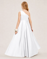 White Satin A-line Junior Bridesmaid Dress Back View