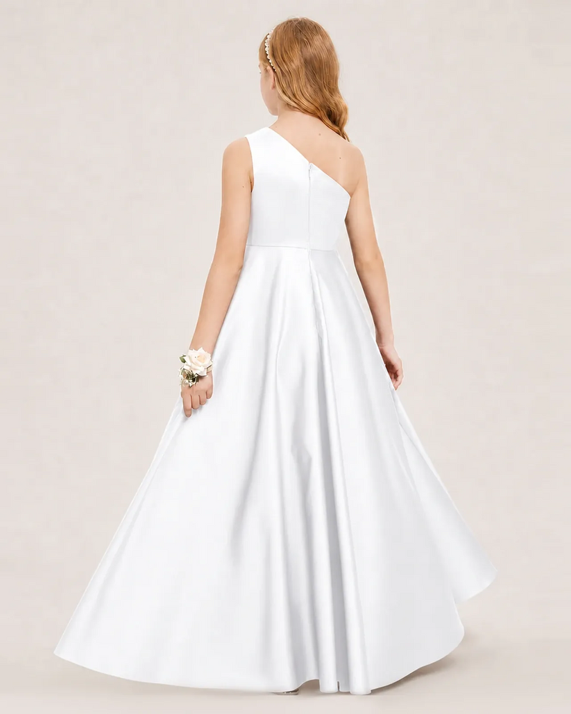 White Satin A-line Junior Bridesmaid Dress Back View