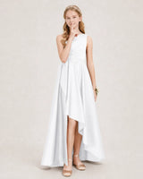 White Satin A-line Junior Bridesmaid Dress Front View