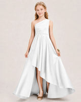 White Satin A-line Junior Bridesmaid Dress Front View