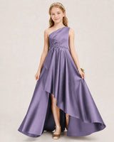 Wisteria Satin A-line Junior Bridesmaid Dress Front View