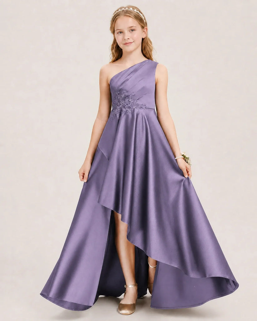 Wisteria Satin A-line Junior Bridesmaid Dress Front View