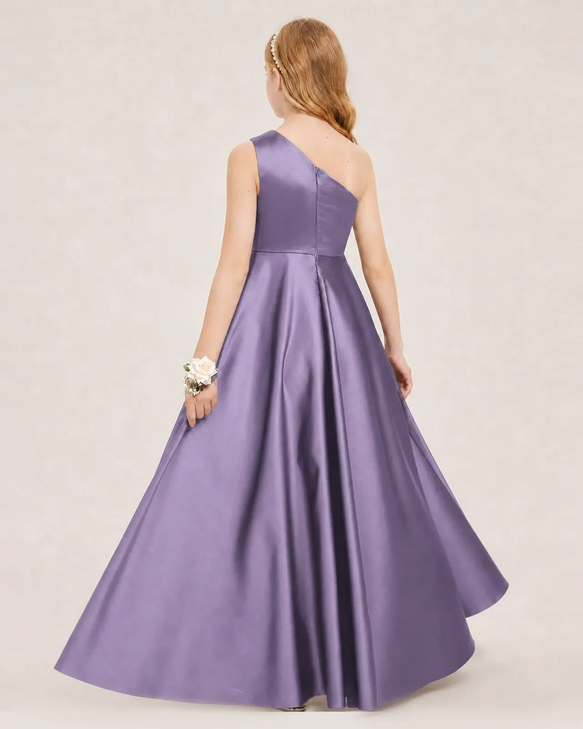 Wisteria Satin A-line Junior Bridesmaid Dress Back View