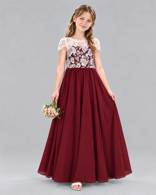 Burgundy A-line Junior Bridesmaid Dresses Front