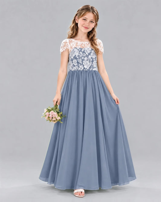 Dusty Blue A-line Junior Bridesmaid Dresses Front