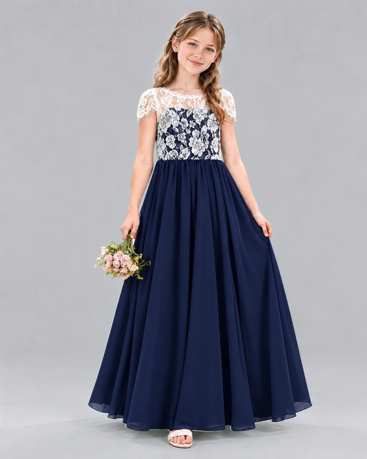 Navy Blue A-line Junior Bridesmaid Dresses Front