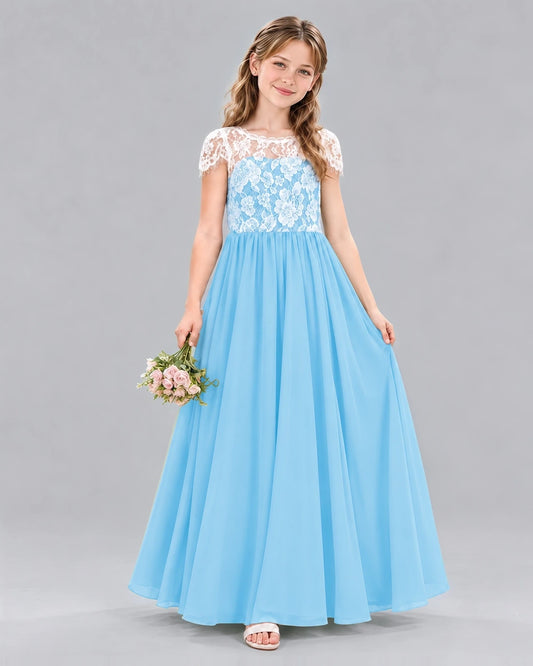 Sky Blue A-line Junior Bridesmaid Dresses Front