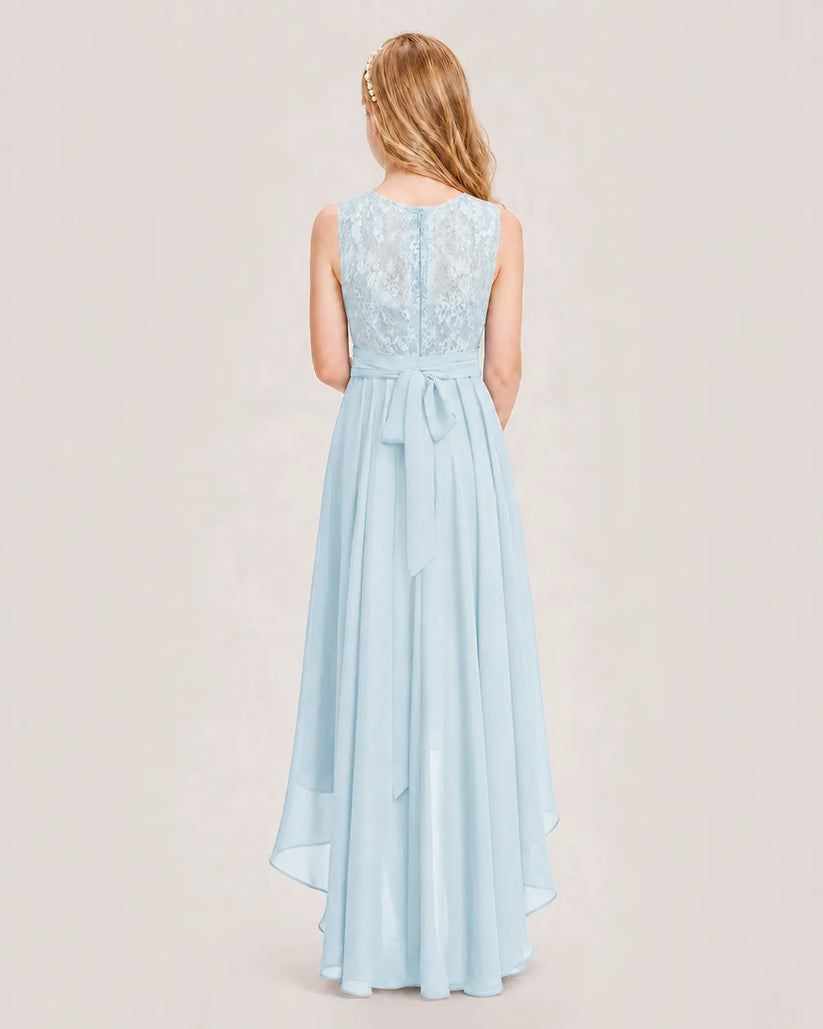 Baby Blue Chiffon A-line Junior Bridesmaid Dress Back View