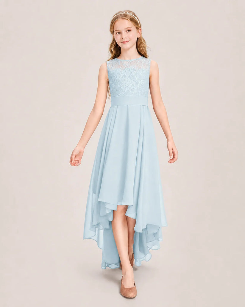 Baby Blue Chiffon A-line Junior Bridesmaid Dress Front View