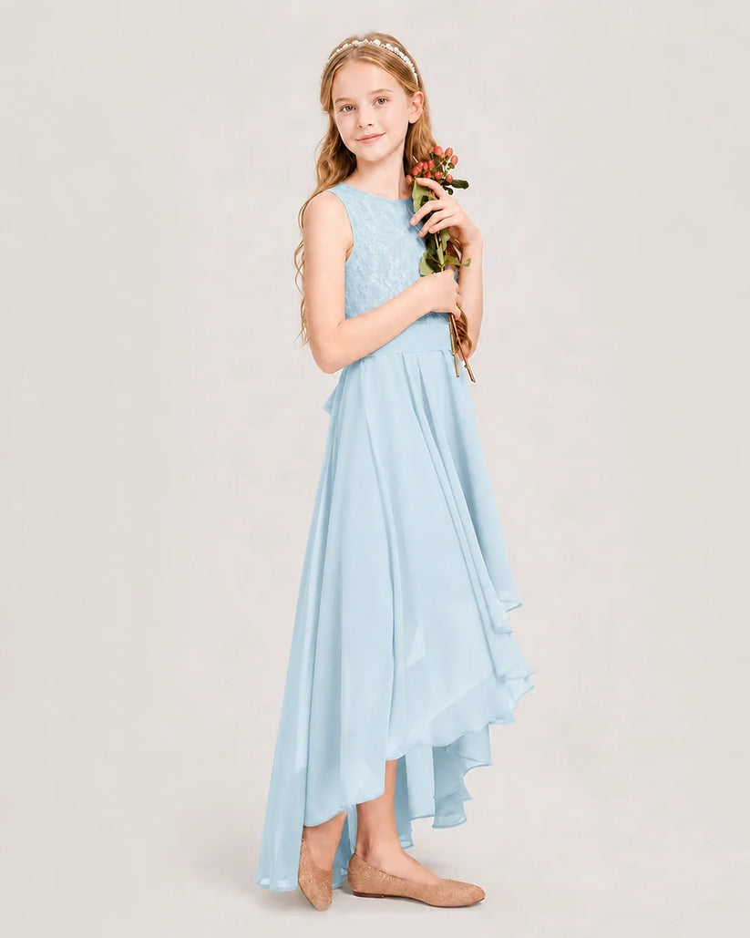 Baby Blue Chiffon A-line Junior Bridesmaid Dress Side View