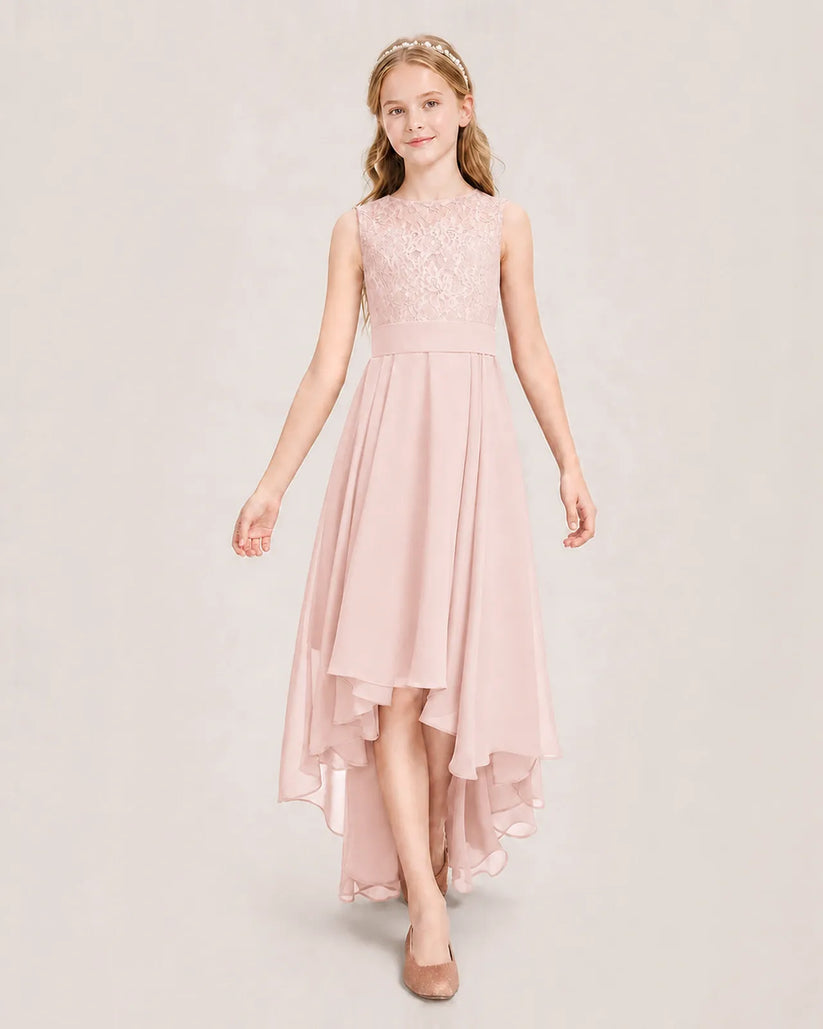 Blush Pink Chiffon A-line Junior Bridesmaid Dress Front View