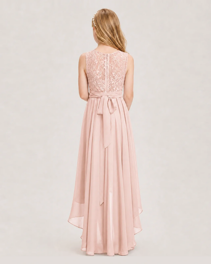 Blush Pink Chiffon A-line Junior Bridesmaid Dress Back View