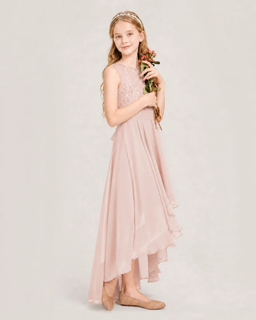 Blush Pink Chiffon A-line Junior Bridesmaid Dress Side View