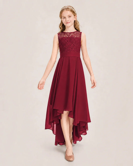 Burgundy Chiffon A-line Junior Bridesmaid Dress Front View